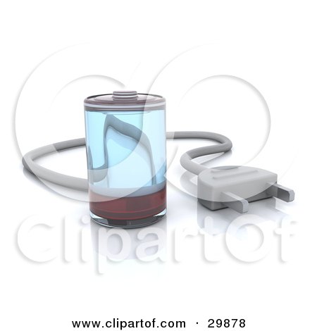 Clipart Illustration of a Mostly Drained Battery With A Power Plug by KJ Pargeter