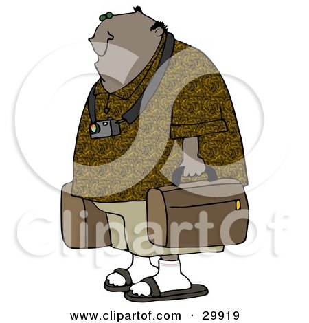 Clipart Illustration of a Black Male Tourist Wearing A Camera Around His Neck And Carrying Luggage by djart
