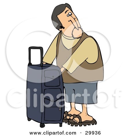 Clipart Illustration of a White Man Checking The Compartments Of His Suitcase While Waiting To Board His Plane At The Airport by djart