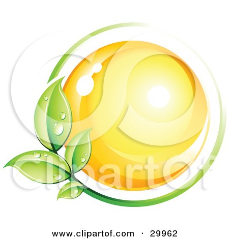 Clipart Illustration of a Pre-Made Logo Of A Yellow Orb Circled By A Green Vine by beboy