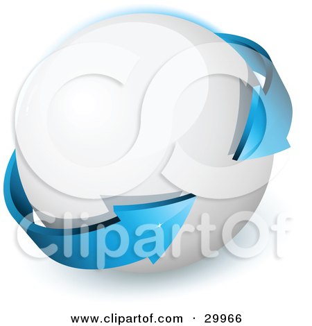 Clipart Illustration of a Pre-Made Logo Of A Double Sided Blue Arrow Circling A White Orb by beboy
