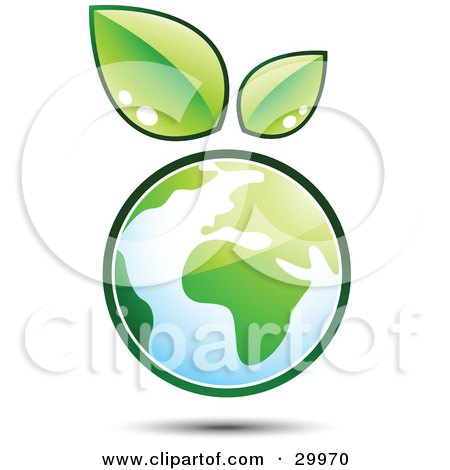 Clipart Illustration of a Pre-Made Logo Of Leaves Sprouting On Top Of A Globe by beboy