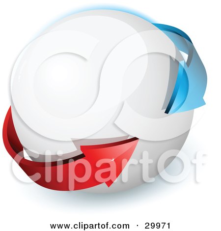 Clipart Illustration of Pre-Made Logo Of Blue And Red Arrows On A White Orb by beboy