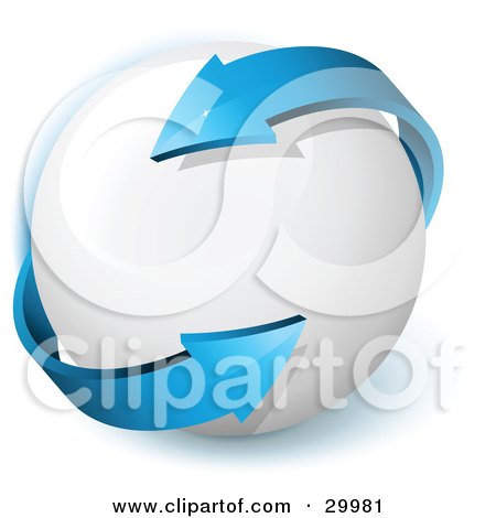 Clipart Illustration of a Pre-Made Logo Of A Double Sided Blue Arrow Twirling Around A White Orb by beboy