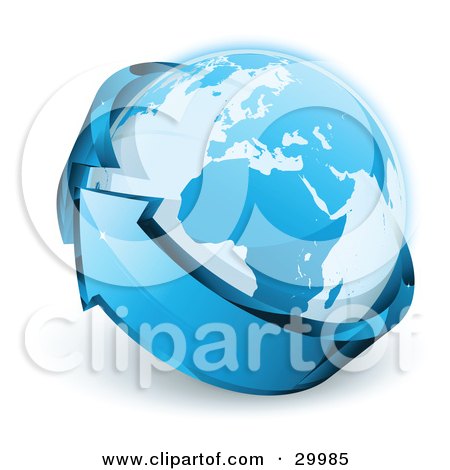 Clipart Illustration of a Pre-Made Logo Of Planet Earth Being Circled By A Blue Arrow by beboy