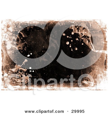 Clipart Illustration of a Grunge Background Of Water Stains And Splatters With Brown Over Black And White by KJ Pargeter