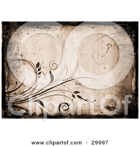Clipart Illustration of a Black Border Of Grunge Around Brown With Grasses by KJ Pargeter