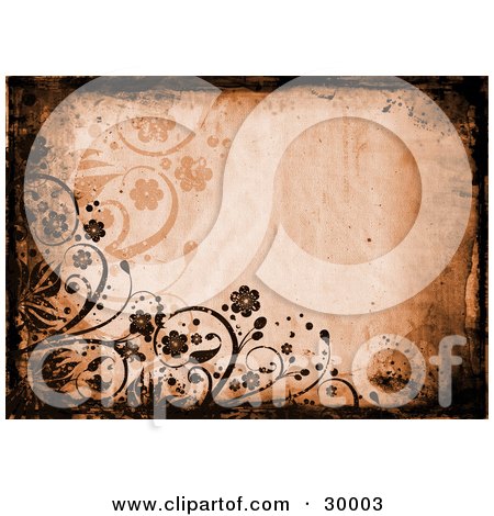 Clipart Illustration of a Border Of Grunge And Flowers Over Brown by KJ Pargeter