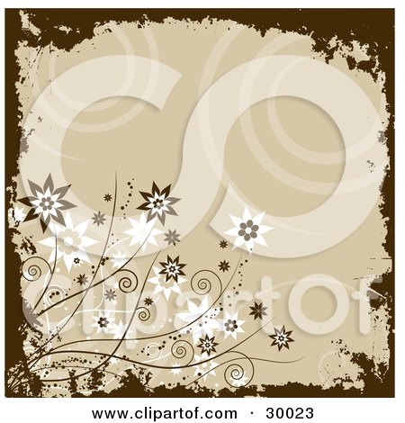 Clipart Illustration of a Flowering Plant Over A Textured Orange Background With Yellow Spots by KJ Pargeter