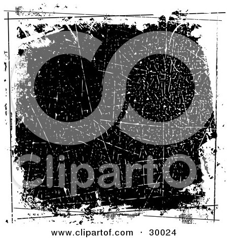 Clipart Illustration of a Square Black Scratched Grunge Background Bordered By White With Black Lines by KJ Pargeter