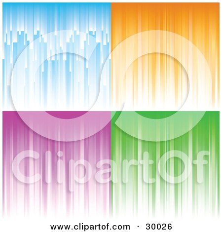 Clipart Illustration of a Set Of Blue, Orange, Purple And Green Background With Gradient Lights by KJ Pargeter