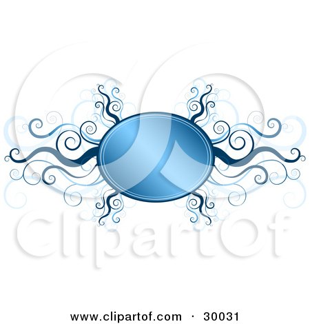 Clipart Illustration of a Blank Gradient Oval Text Box Bordered In Green Curls by KJ Pargeter