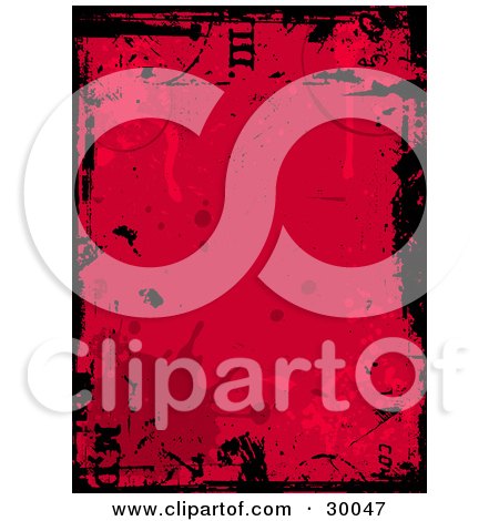 Clipart Illustration of a Red Background Of Grunge Splatters And Stains With Letters And Roman Numerals, Bordered By Black Marks by KJ Pargeter