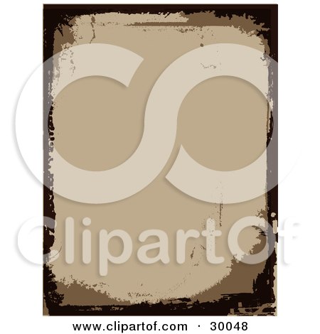 Clipart Illustration of a Blank Brown Stationery Background Bordered By Dark Brown Grunge Marks by KJ Pargeter