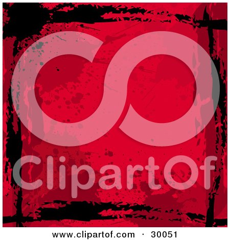 Clipart Illustration of a Red Grunge Splattered And Stained Background Bordered By Black Marks by KJ Pargeter