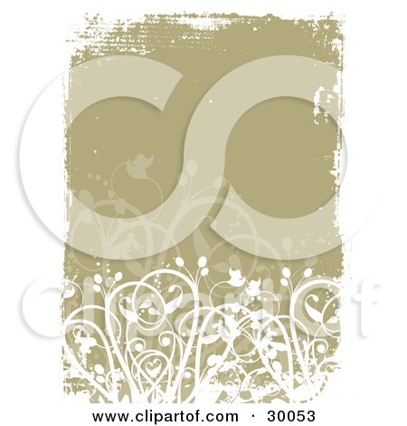 Clipart Illustration of White And Brown Flowers And Plants Over A Textured Brown Grunge Background by KJ Pargeter