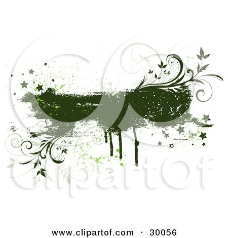 Clipart Illustration of a Green Grunge Text Box With Drips, Stars, Splatters And Vines by KJ Pargeter