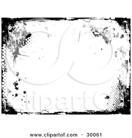 Clipart Illustration of a Horizontal Background Of Black Grunge Scuffs And Dots Over White by KJ Pargeter