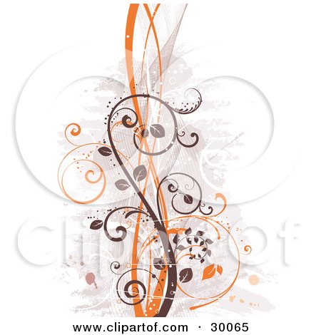 Clipart Illustration of Brown And Orange Curly Vines With Waves Over A Grunge Background by KJ Pargeter