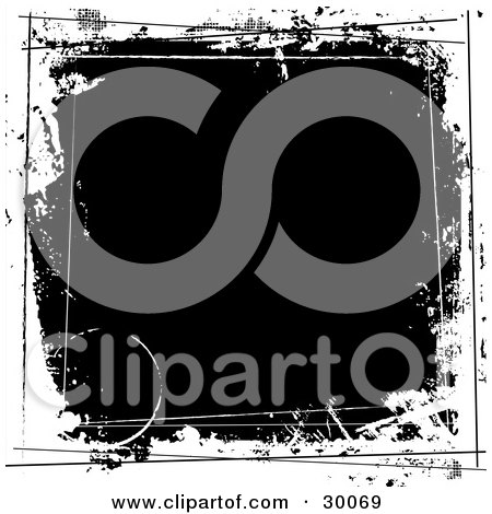 Clipart Illustration of a Black Square Grunge Background Bordered By White Ring Stains, Splotches And Lines by KJ Pargeter