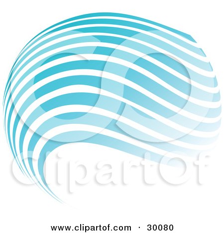 Clipart Illustration of a Globe Of Blue And White Horizontal Waves by KJ Pargeter