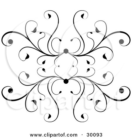 Clipart Illustration of an Intricate Black Flourish Of Curly Grasses With Leaves At The Tips by KJ Pargeter