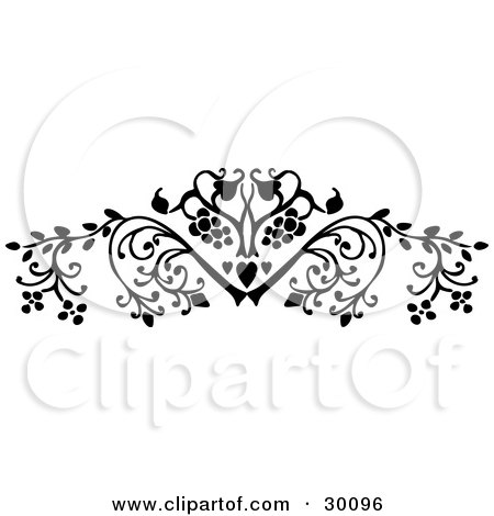 Clipart Illustration of a Beautiful Black Flourish Of Leafy Plants by KJ Pargeter