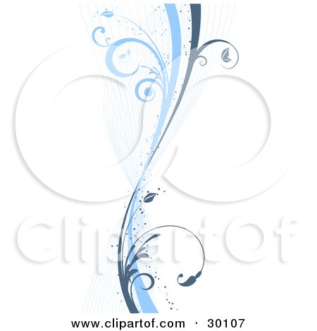 Clipart Illustration of a Wave Of Dark And Light Blue Vines With Curling Grasses by KJ Pargeter