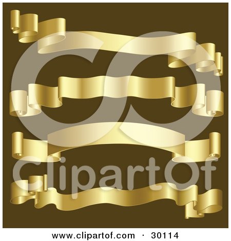 Clipart Illustration of a Set Of Four Golden Wavy Banners On A Brown Background by KJ Pargeter