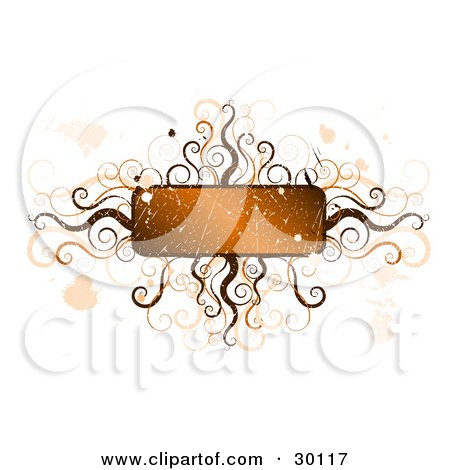 Clipart Illustration of a Scratched Grunge Text Box Bordered In Brown And Orange Swirls And Patterns by KJ Pargeter