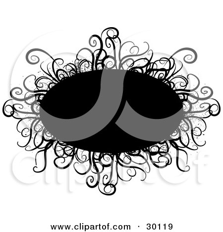 Clipart Illustration of a Black Oval Text Box Bordered In Curly Grasses, Over A White Background by KJ Pargeter