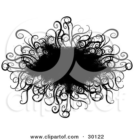 Clipart Illustration of a Black Spray Paint Grunge Text Box Bordered In Curly Grasses by KJ Pargeter