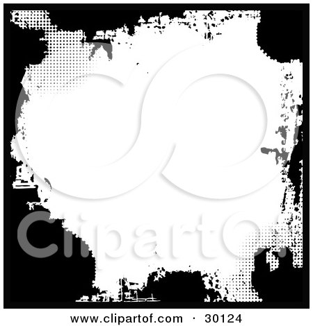 Clipart Illustration of a Splotchy Black Grunge Border With Some Dots, Over White by KJ Pargeter