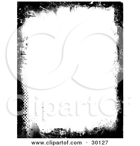 Clipart Illustration of a Black Grunge Border Of Smears, Dots And Marks Over A White Vertical Background by KJ Pargeter