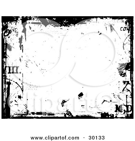 Clipart Illustration of a Horizontal Grunge Background With Scuffs, Bordered In Black With Roman Numerals by KJ Pargeter