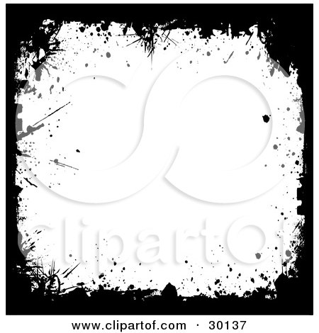 Clipart Illustration of a White Background With A Few Black Splatters, Bordered By Black Grunge by KJ Pargeter