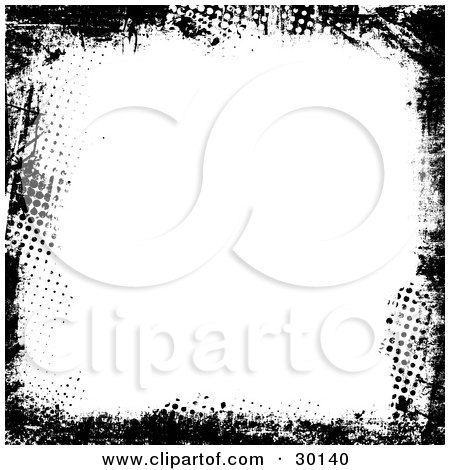 Clipart Illustration of a Grunge Black Border Of Dots And Marks, Over White by KJ Pargeter