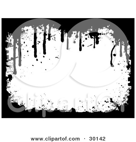 Clipart Illustration of a Horizontal White Background Framed With Black Grunge, Some Dripping From The Top by KJ Pargeter