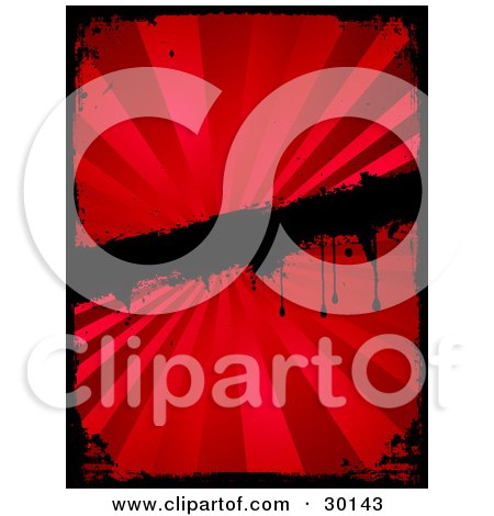 Clipart Illustration of a Black Grunge Border And Bar Over A Red Background Of Light Rays by KJ Pargeter