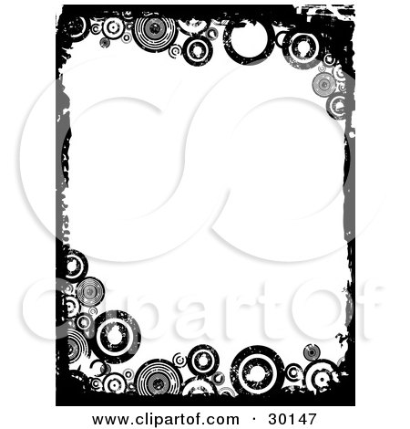 Clipart Illustration of a Vertical Background Of White, Framed By Black Grunge And Circles by KJ Pargeter