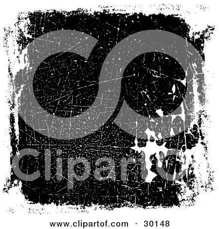 Clipart Illustration of a Scratched And Torn Square Black Grunge Background Bordered By White by KJ Pargeter
