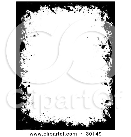 Clipart Illustration of a Black Frame Of Grunge Marks And Splatters Around A White Vertical Background by KJ Pargeter