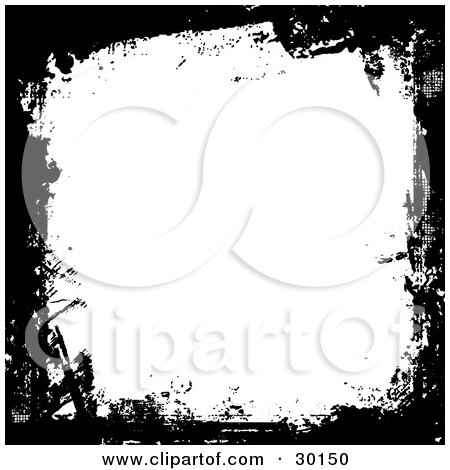 Clipart Illustration of Marks Of Black Grunge Bordering A Blank White Background by KJ Pargeter