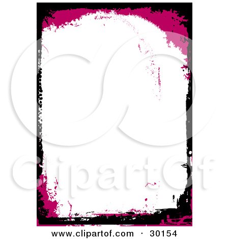 Clipart Illustration of a Magenta And Black Grunge Border Around A Blank White Stationery Background by KJ Pargeter