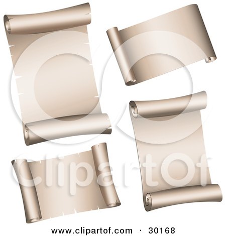 Clipart Illustration of a Set Of Four Blank Parchment Paper Scrolls by KJ Pargeter