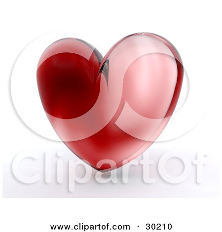 Clipart Illustration of a Shiny Red Glass Heart Over White by KJ Pargeter