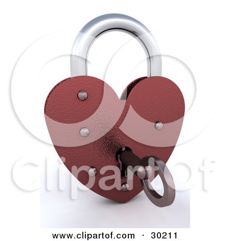 Clipart Illustration of a Key Unlocking A Red Heart Padlock by KJ Pargeter
