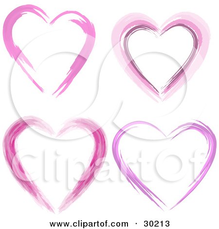 Clipart Illustration of a Set Of Four Pink And Purple Hearts Made Of Paint Strokes by KJ Pargeter