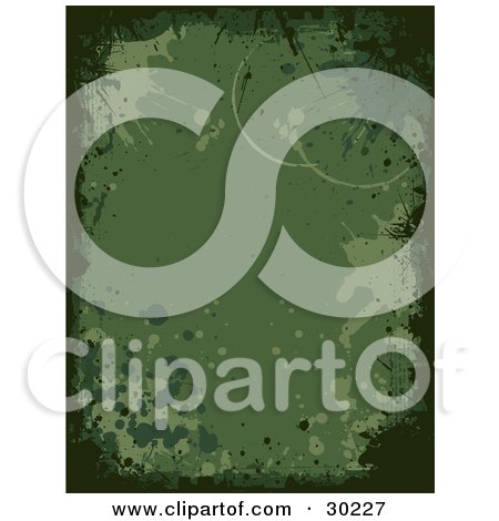 Clipart Illustration of a Green Grunge Background With Water And Ring Stains, Bordered By Darker Edges by KJ Pargeter
