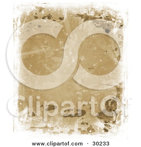 Clipart Illustration of a Grungy Brown Background With Splatters, Spears And Water Markings, Bordered By White by KJ Pargeter